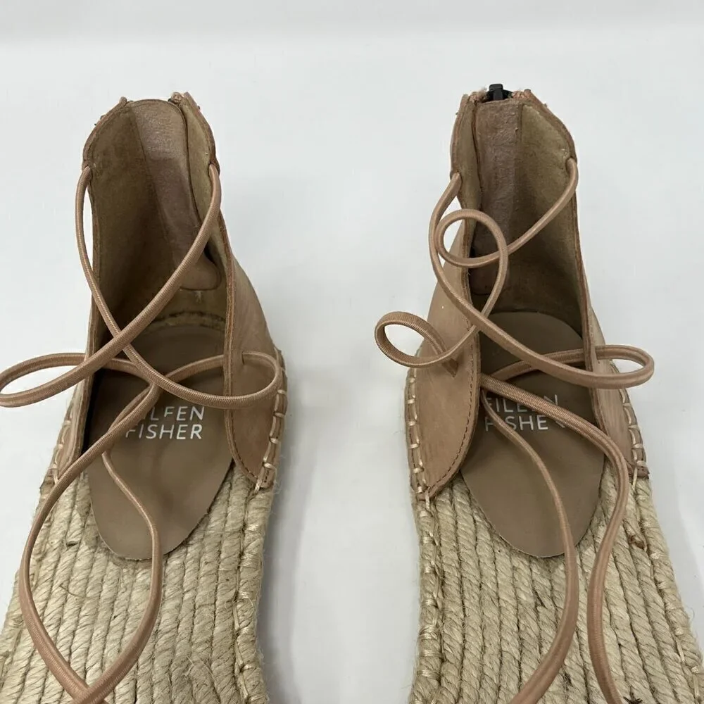 Eileen Fisher espadrille leather flats 8 women nude peach